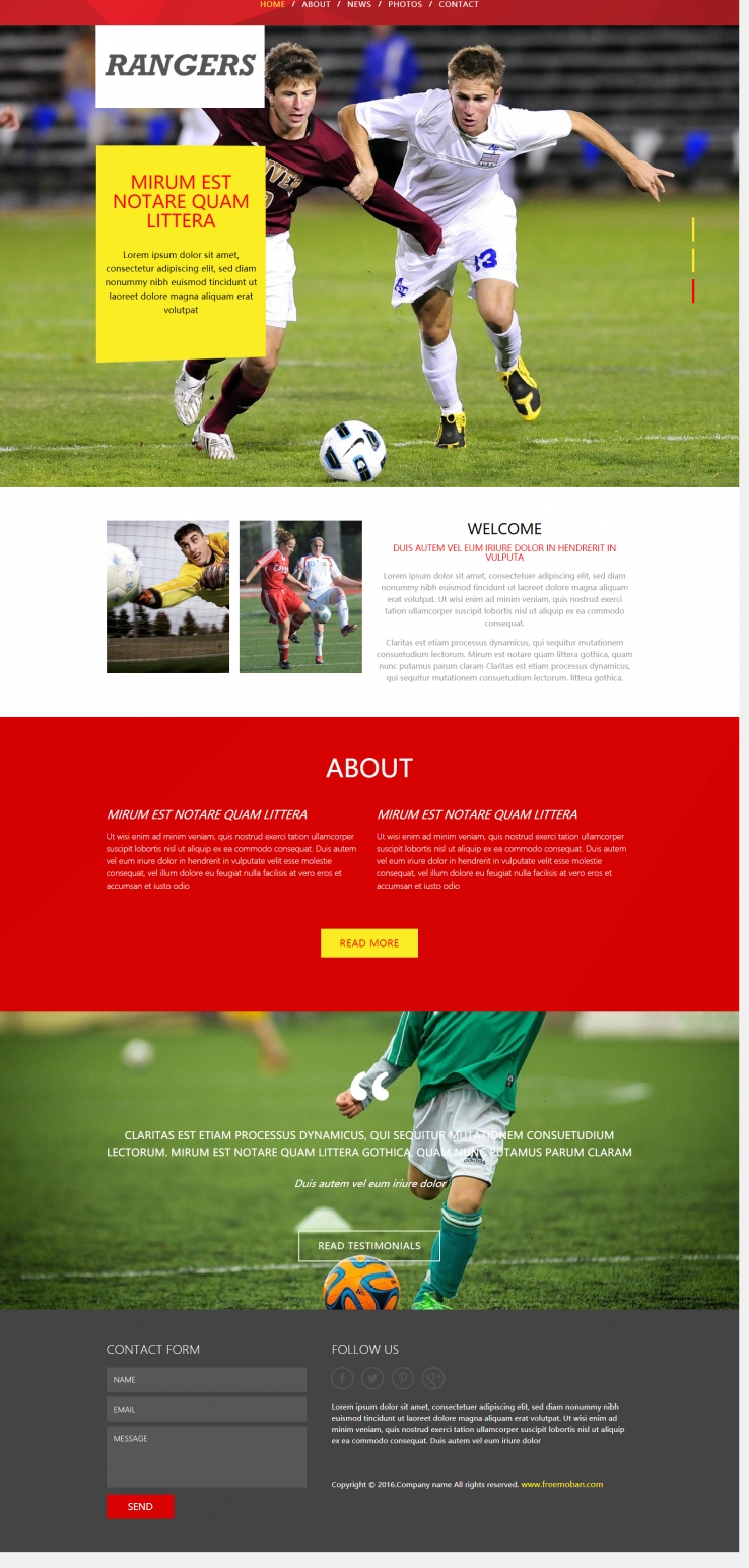 红色宽屏风格的足球竞技比赛整站网站模板