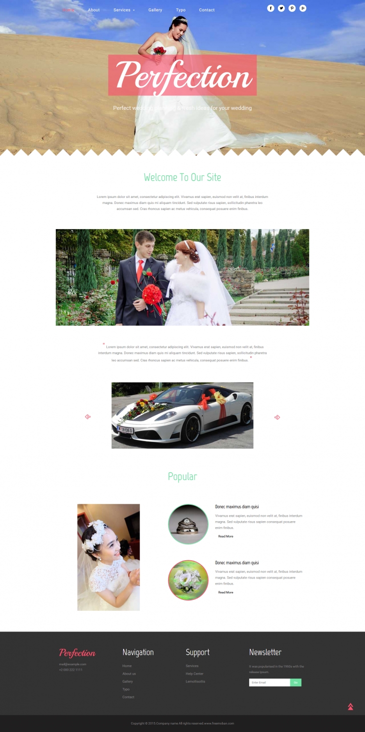 粉色大气风格的浪漫婚礼现场网站模板下载