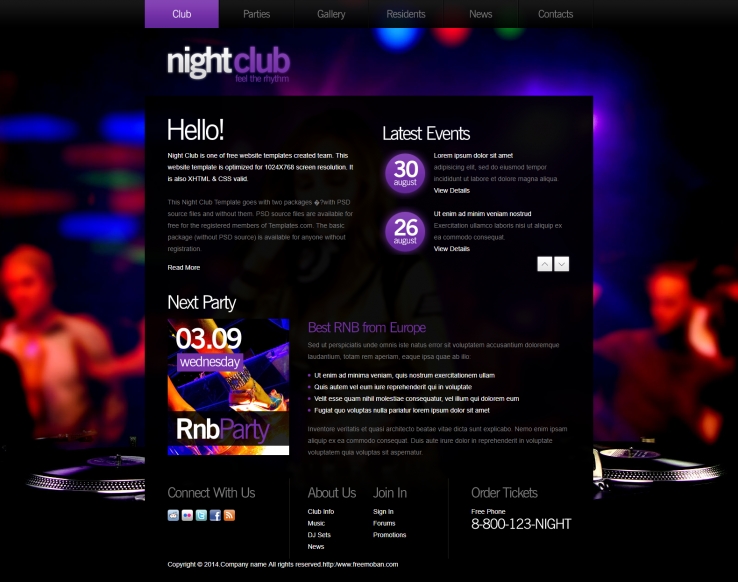 紫色精美风格的音乐聚会整站网站模板