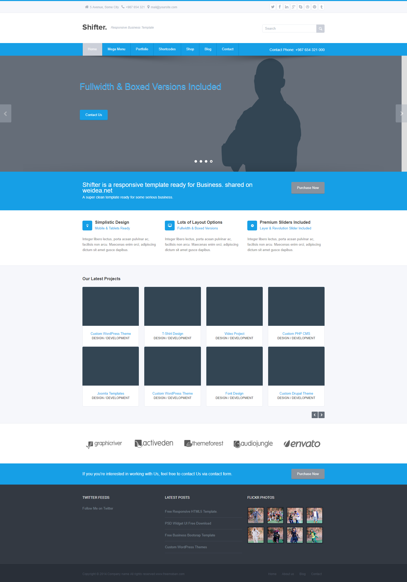 蓝色扁平风格的未知领域企业网站模板