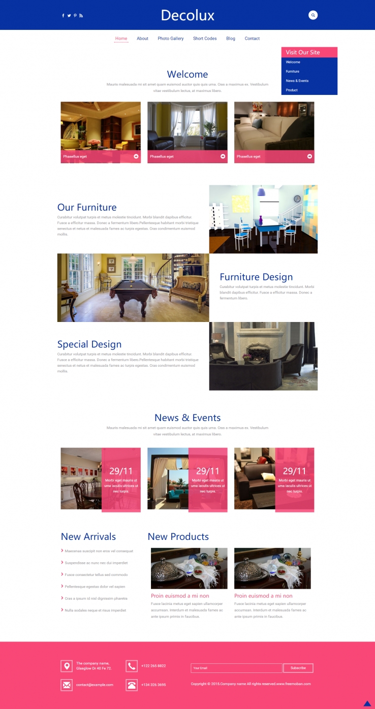 蓝色简洁风格的个性家居设计网站模板下载