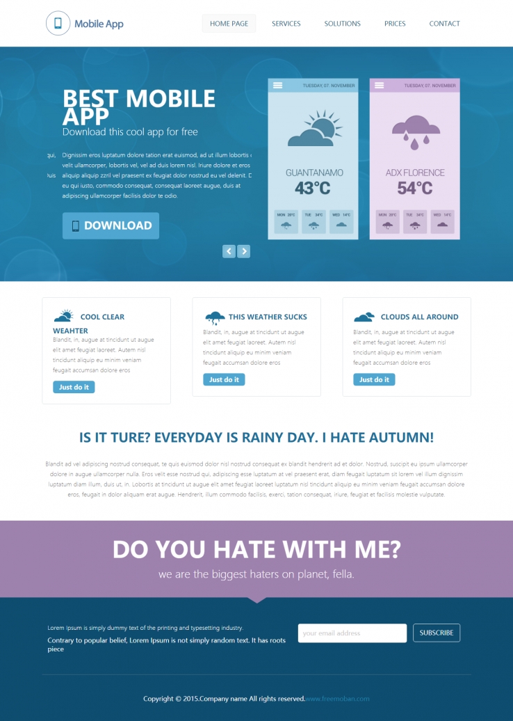 响应式精致效果的天气app企业整站模板下载
