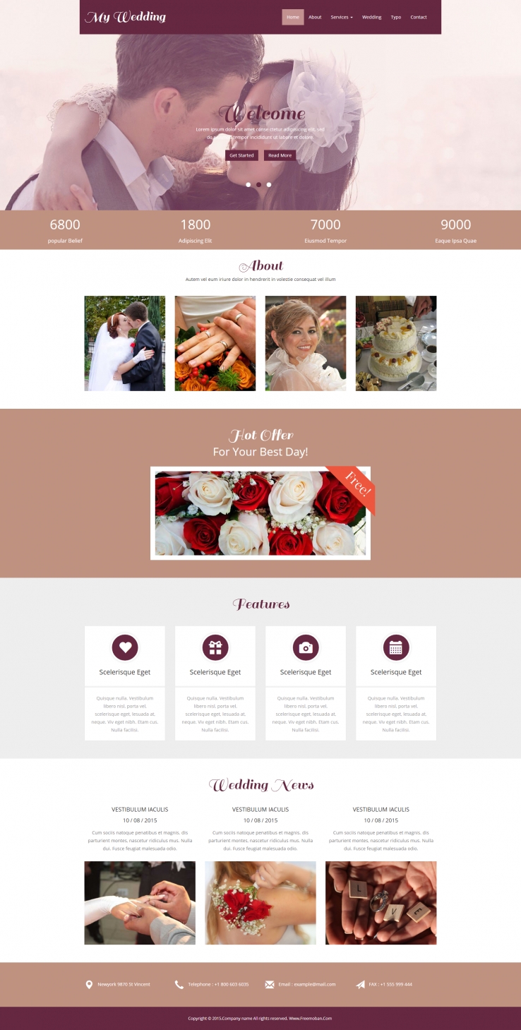 紫色大气风格的浪漫婚礼网站模板下载