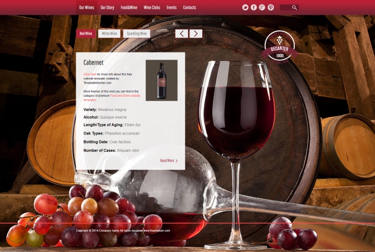 红色精美风格的葡萄酒介绍整站网站模板