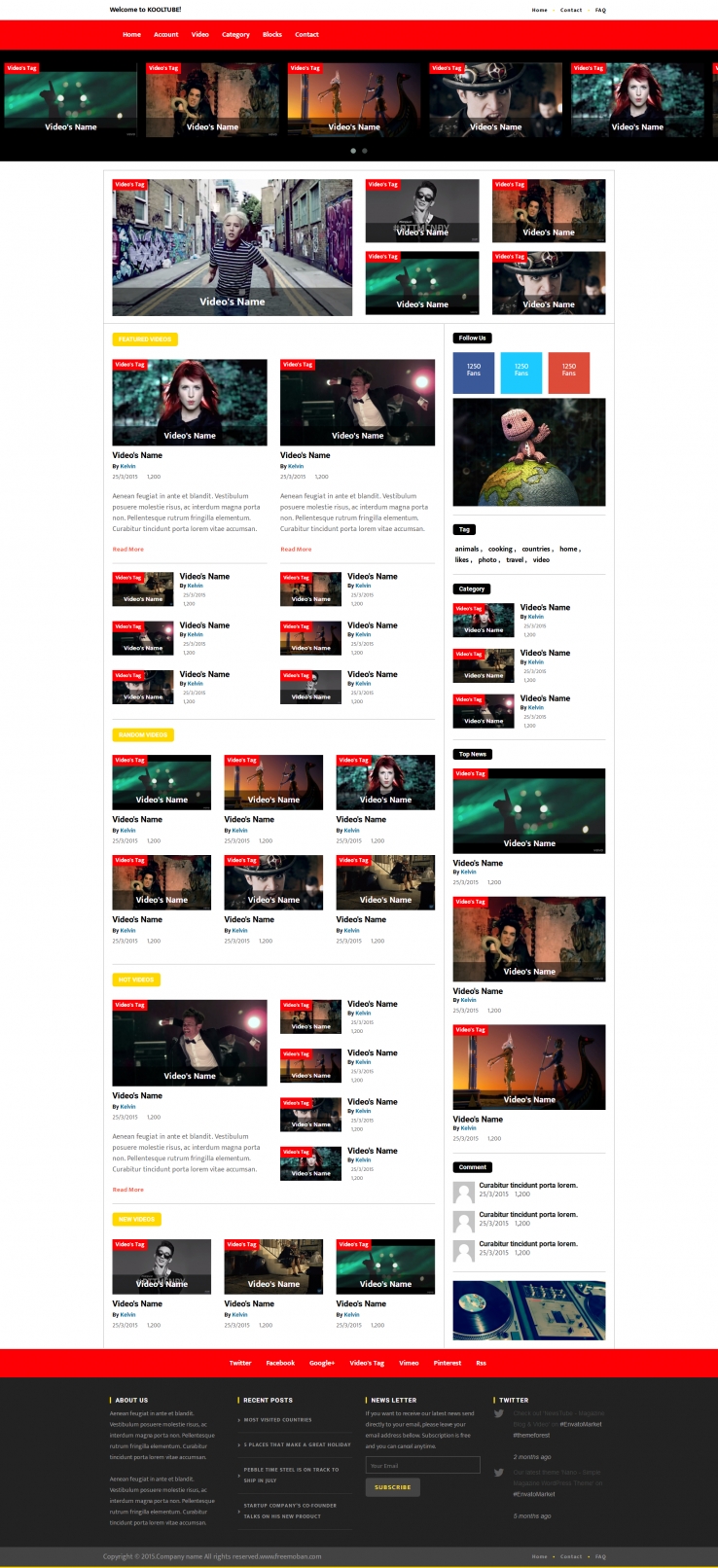 红色个性风格的电影视频播客网站模板下载
