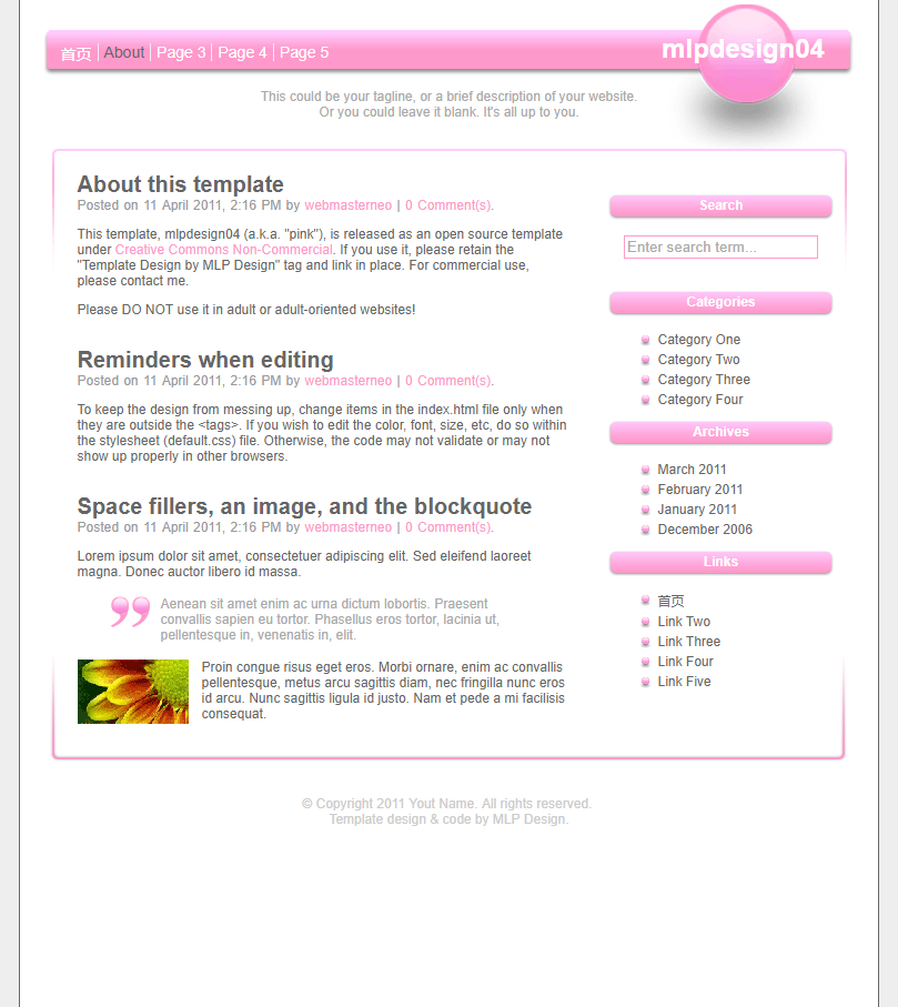 粉色简洁布局的企业网站单页模板下载