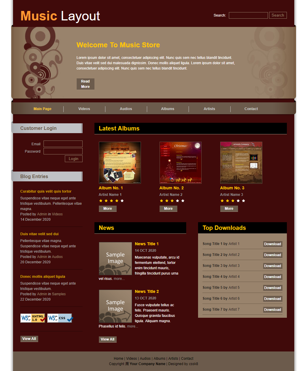 棕色精致效果的音乐专辑排行榜网站模板下载