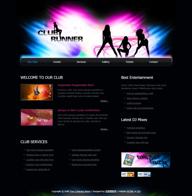 简洁酷炫效果的音乐club网站模板下载