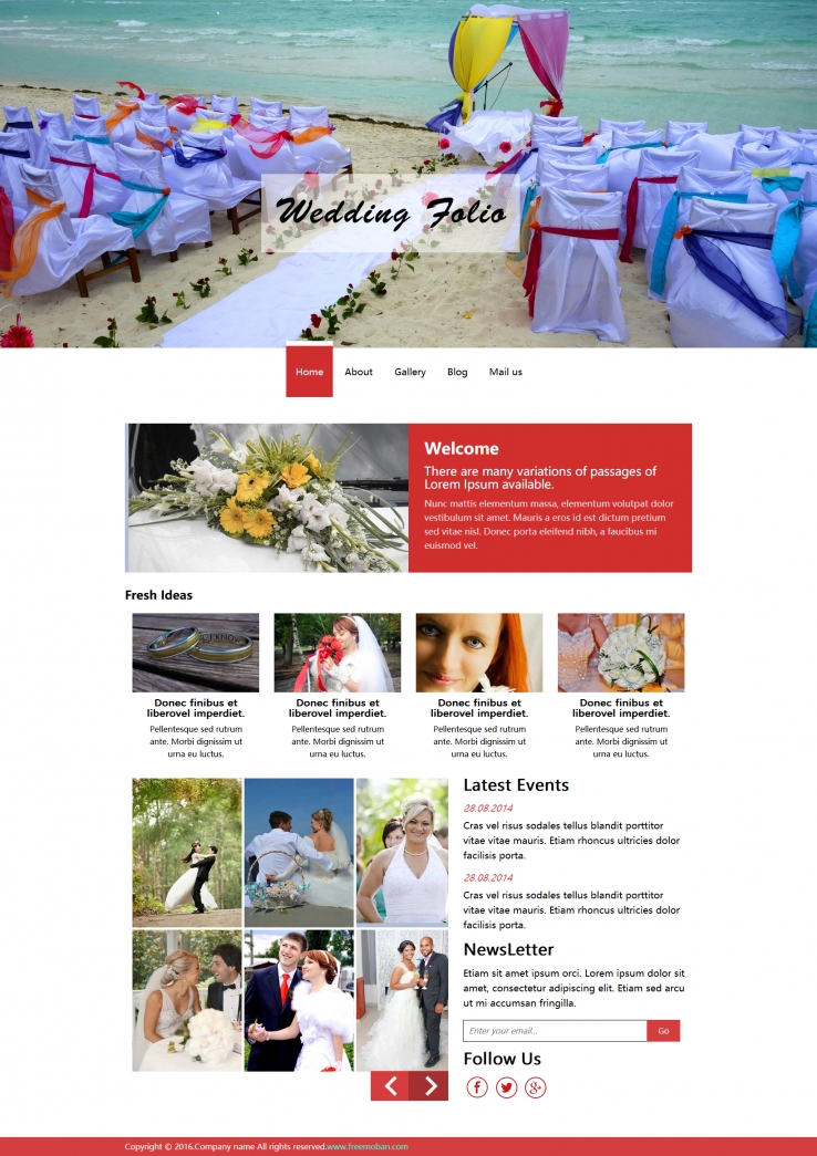 红色大气风格的婚礼现场布置网站模板下载