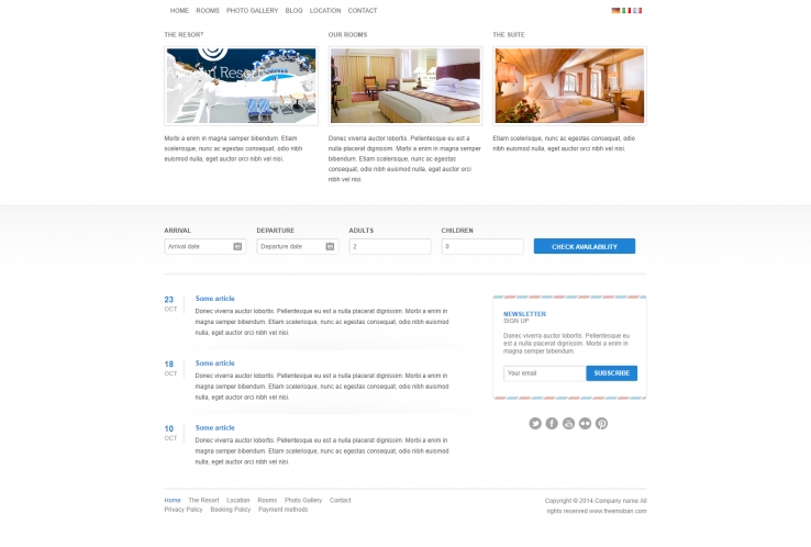 白色简洁风格的舒适酒店预定整站网站模板