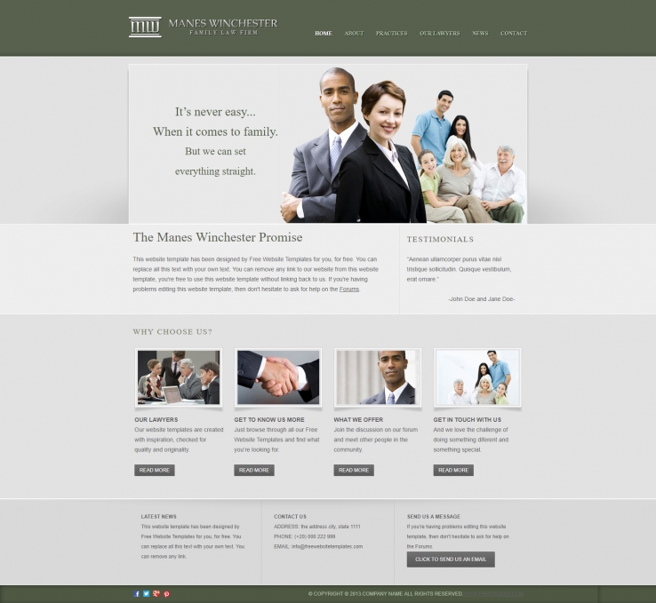 墨绿色简洁风格的法律专业团队整站网站模板