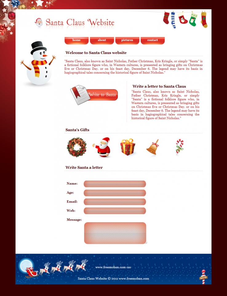 简洁精致效果的圣诞雪人节庆网站模板下载