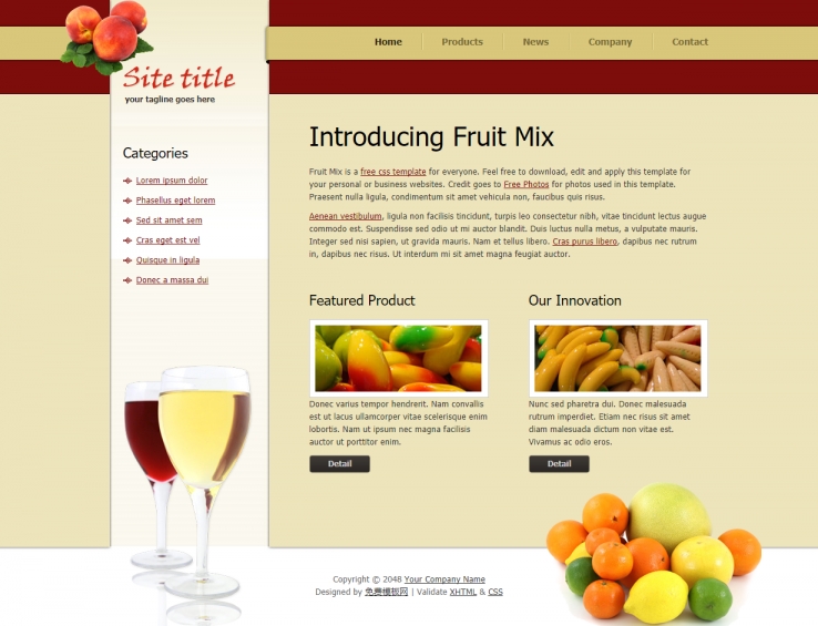 创意精致效果的诱人水果柠檬饮品网站模板下载