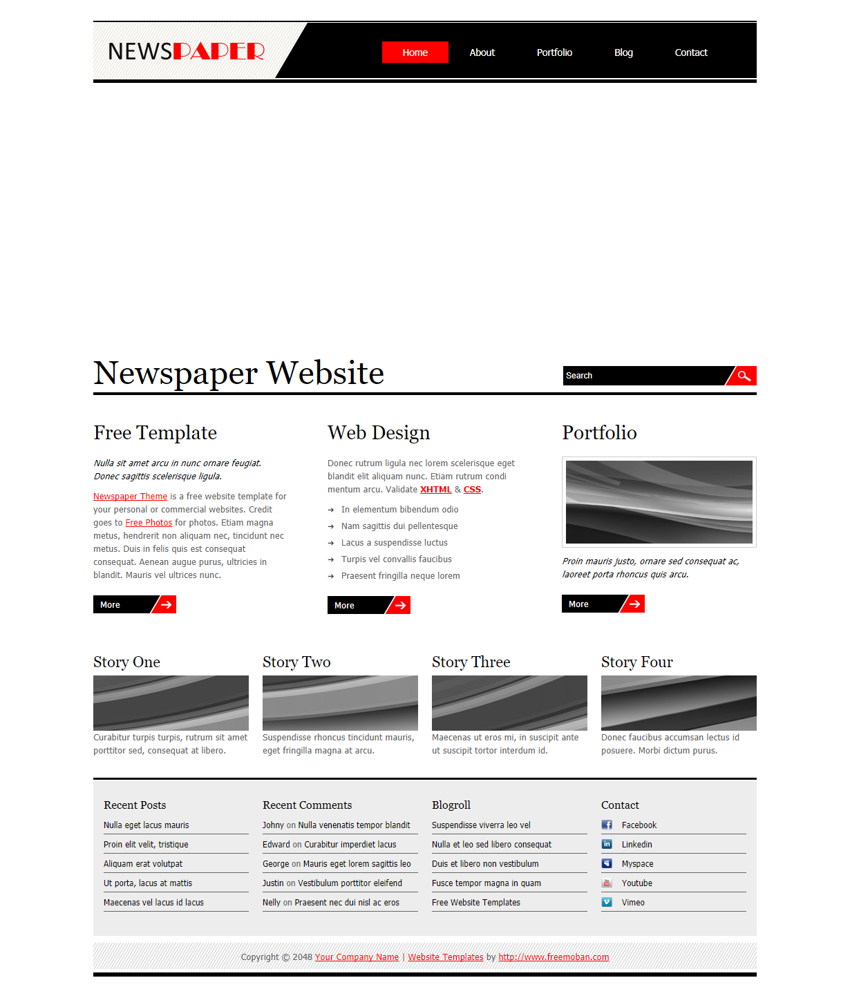 黑色简洁效果的报纸传媒行业网站模板下载