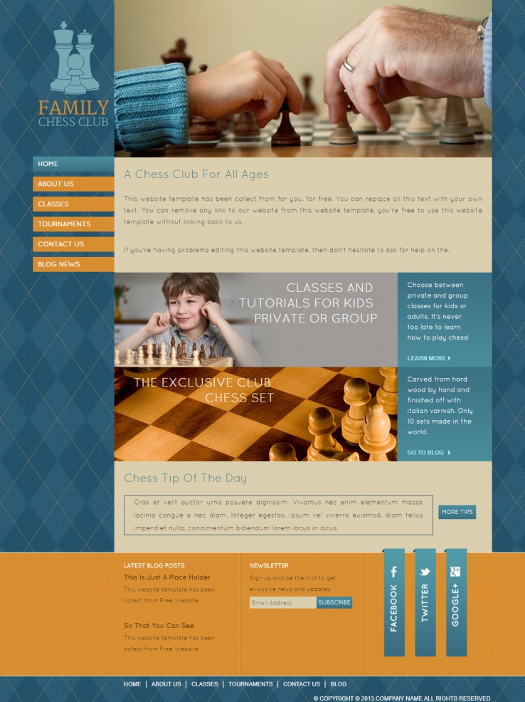精致创意蓝色的国际象棋主题网站模板下载