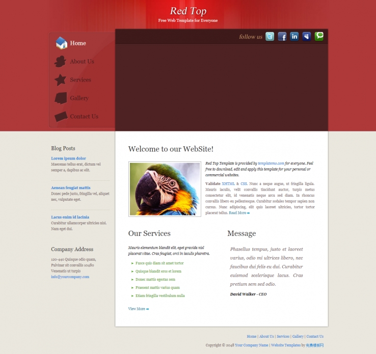 简洁红色主题效果的企业网站模板下载
