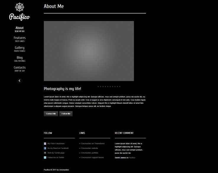 黑色大气效果的个人介绍网站模板下载