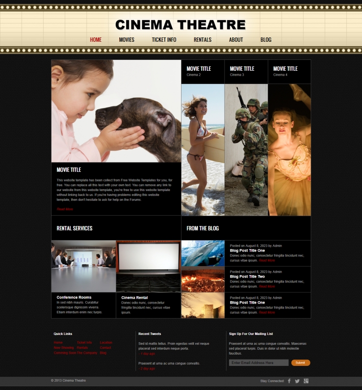 黑色精致效果的电影主题网站模板下载