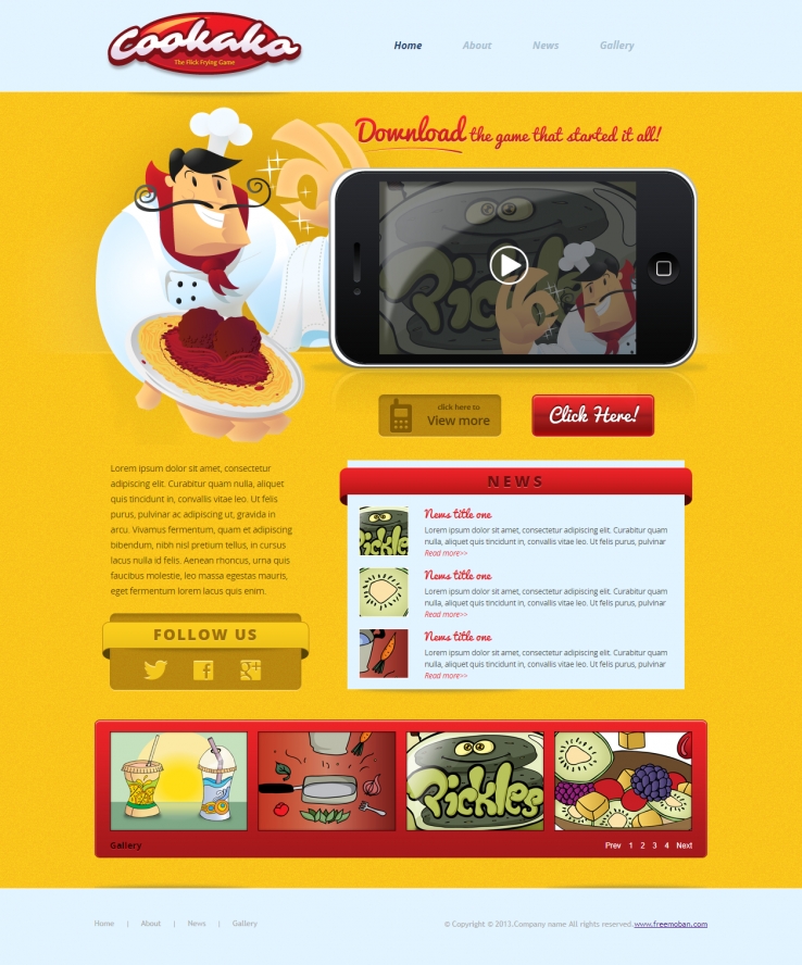 蓝色卡通精美的烹饪手机app网站模板下载