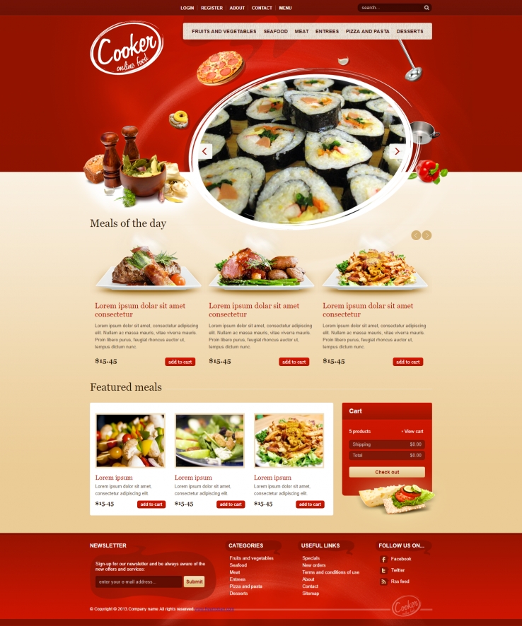 精致红色靓丽的外卖点餐企业网站模板下载