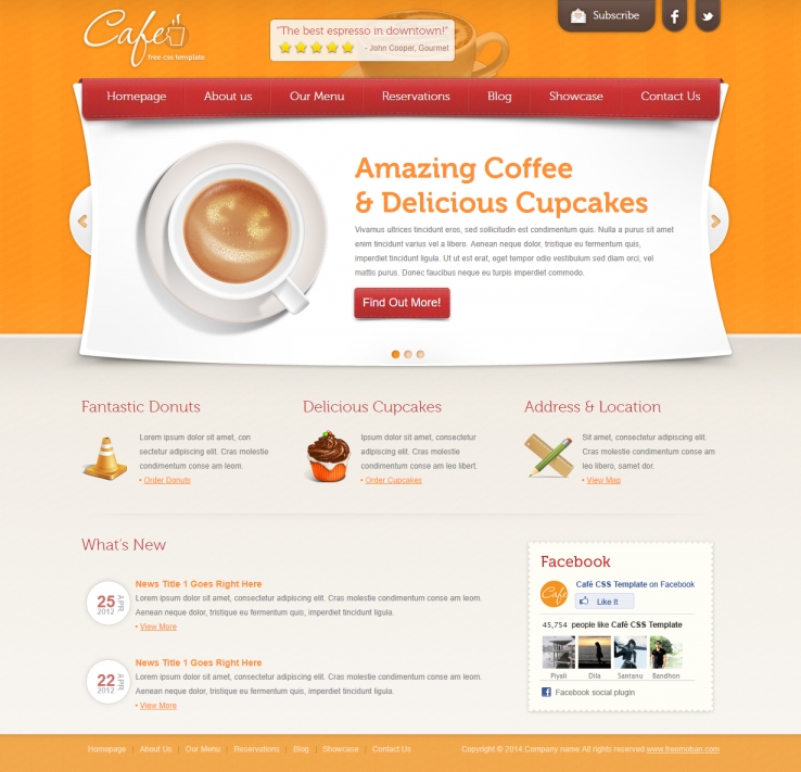 简洁大气效果的咖啡cake网站模板下载