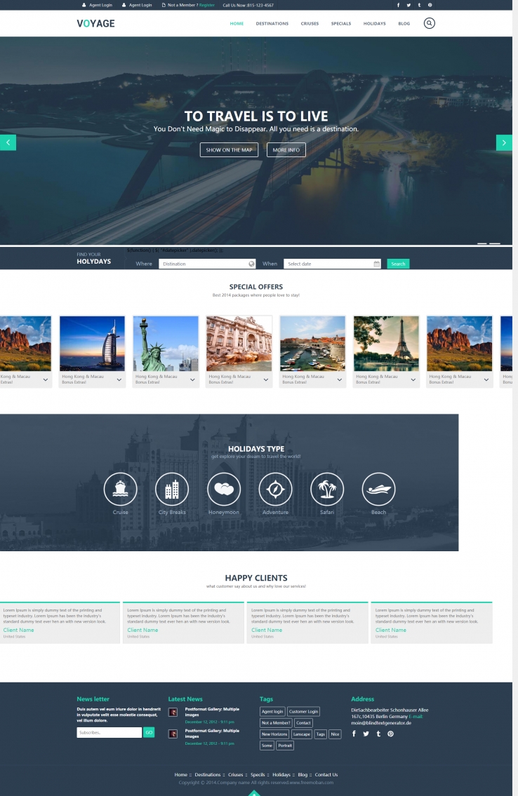 简洁蓝色大气的著名城市旅游企业网站模板下载