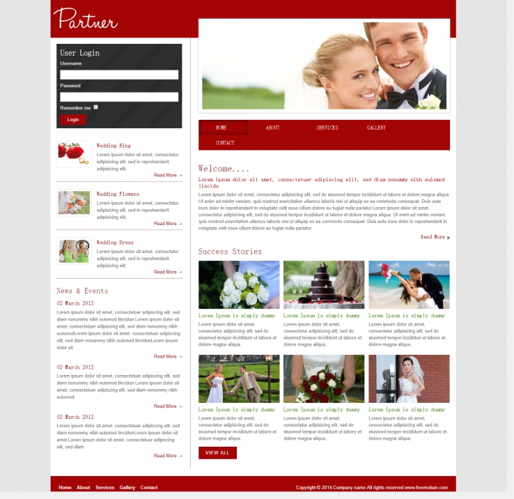 简洁精致红色的婚礼现场主题网站模板下载