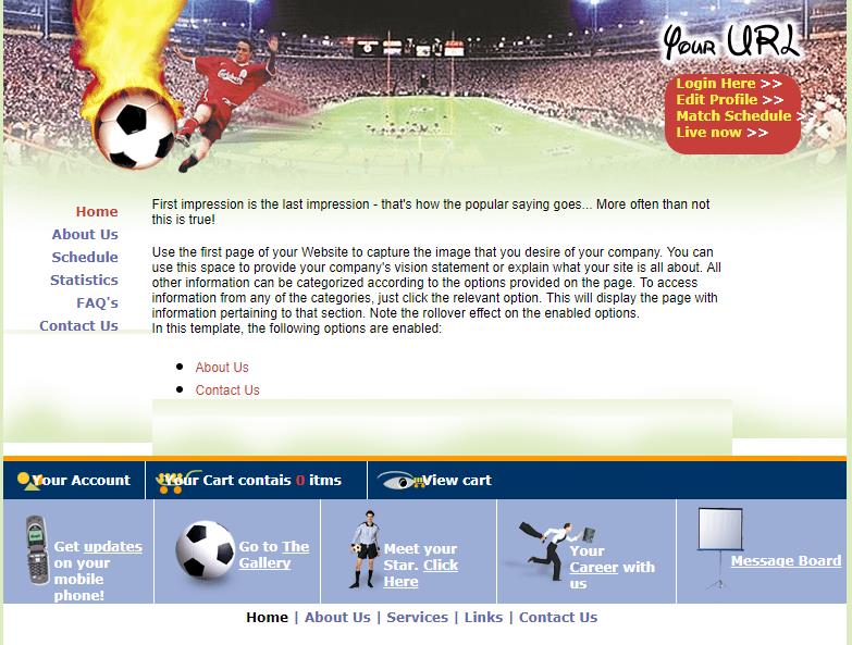 实用蓝色效果的足球赛场网站模板下载