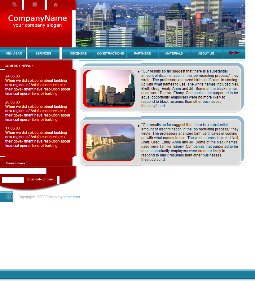 精致蓝色简洁的城市建筑网站模板下载