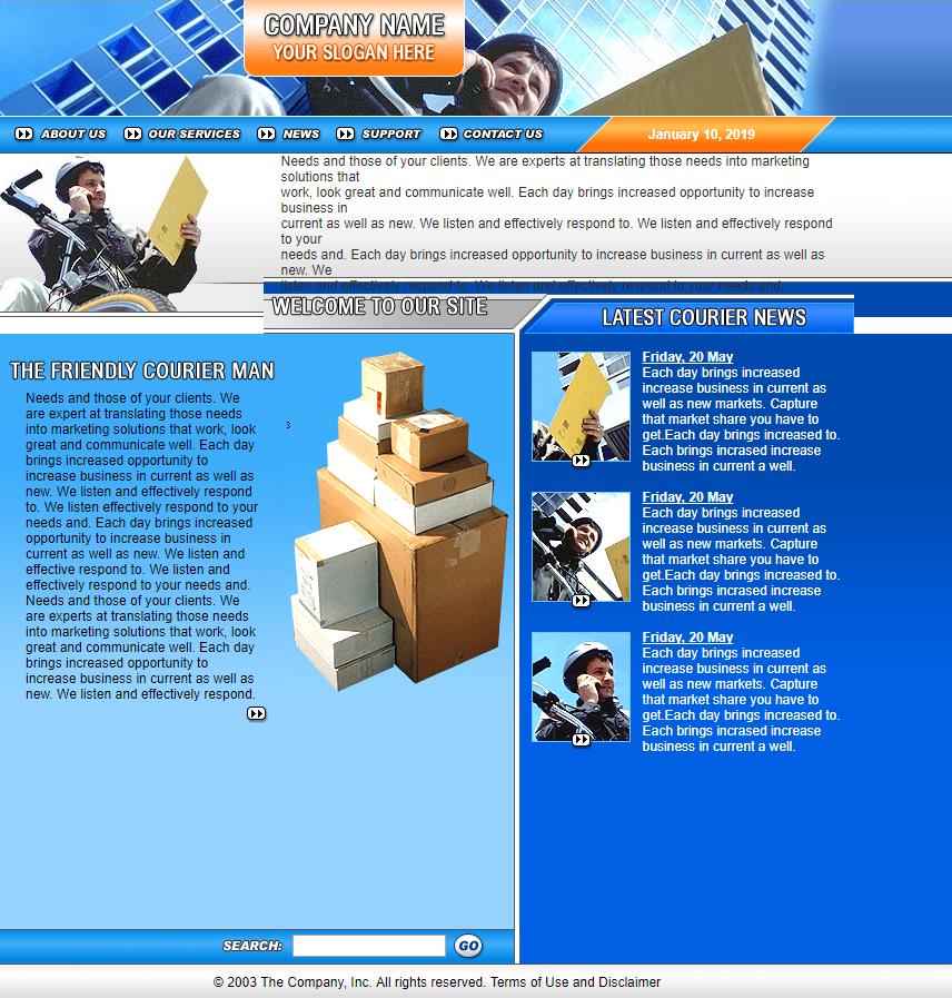 精巧蓝色效果的货运公司网站模板下载