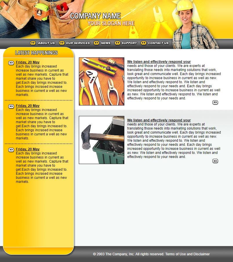 黄色精致效果的建筑企业网站模板下载