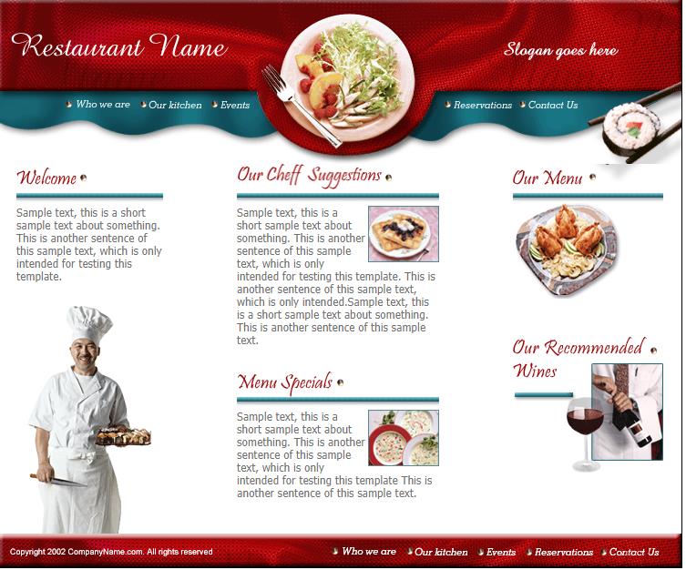简洁红色大气的餐馆企业网站模板下载