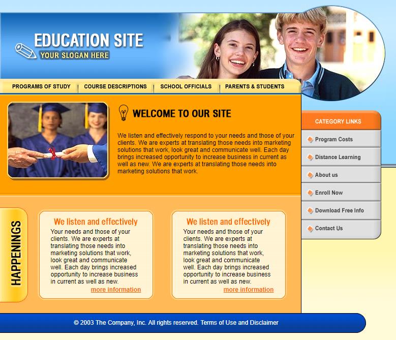 简洁橙色效果的教育企业网站模板下载