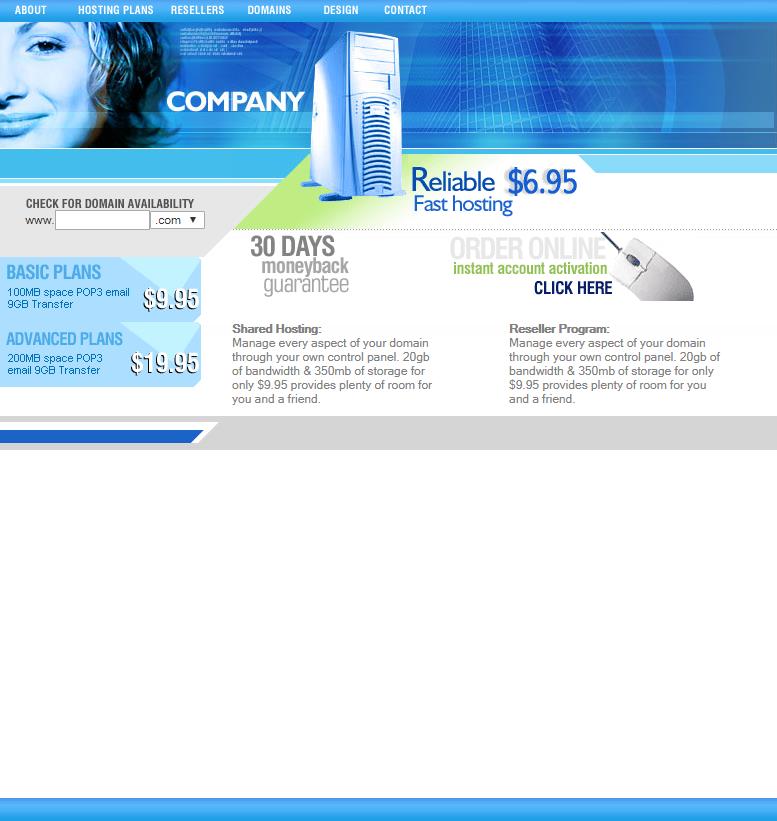 简洁蓝色效果的商务电脑主机网站模板下载