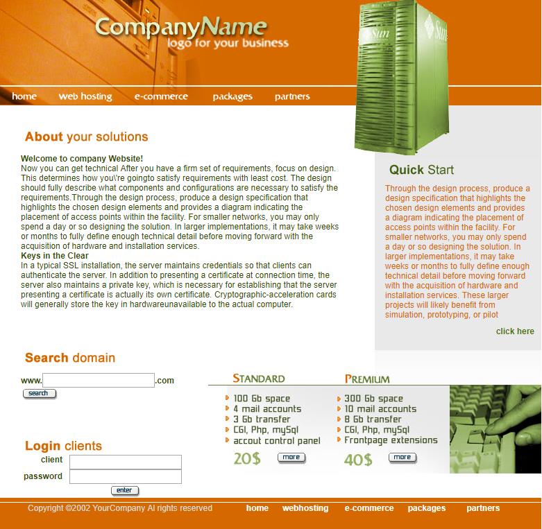 简洁橙红的效果的电脑主机网站模板下载