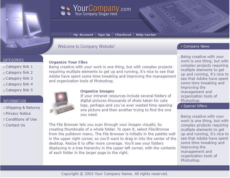 蓝紫色实用效果的企业电脑主机网站模板下载