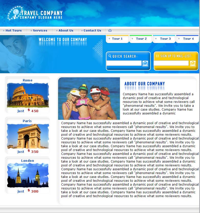 简洁蓝色样式的旅游公司网站模板下载