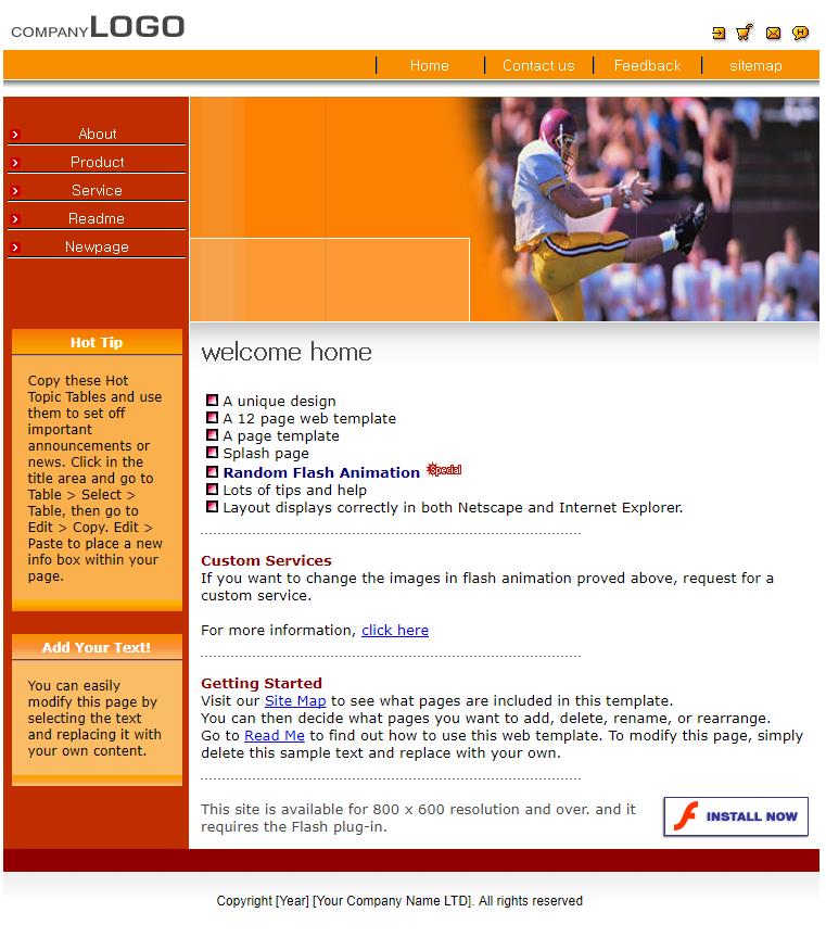 简洁精致橙色的橄榄球网站模板下载