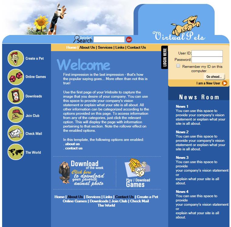 创意卡通风格的企业动物网站模板下载