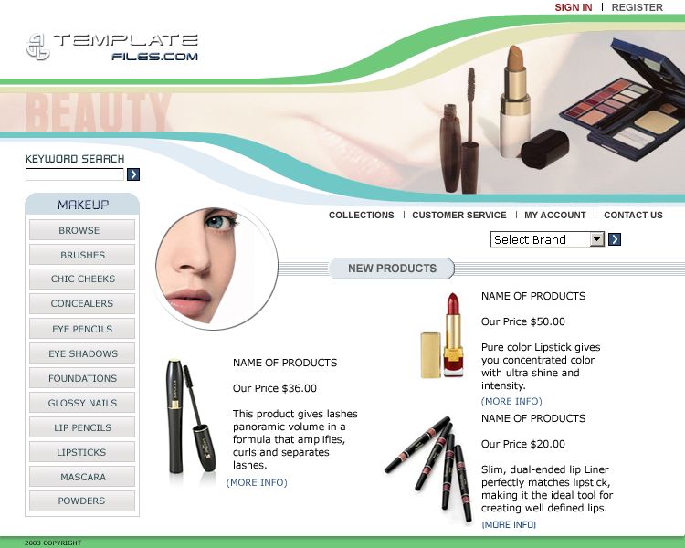 清新简洁白色的化妆品网站模板下载