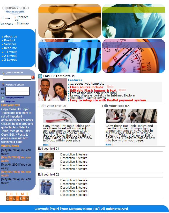 蓝色创意精致的企业医院网站模板下载