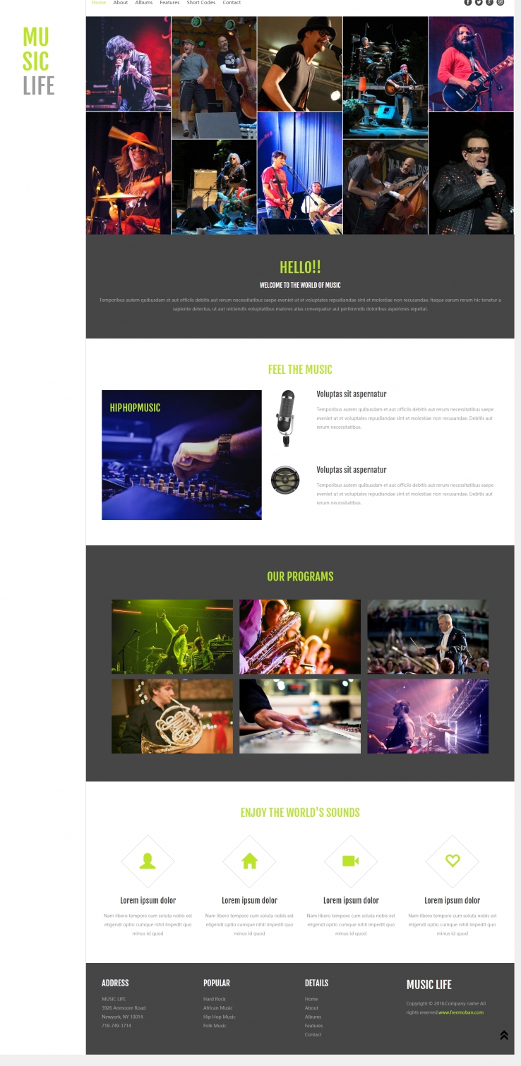 绿色创意风格的酒吧摇滚音乐网站模板下载