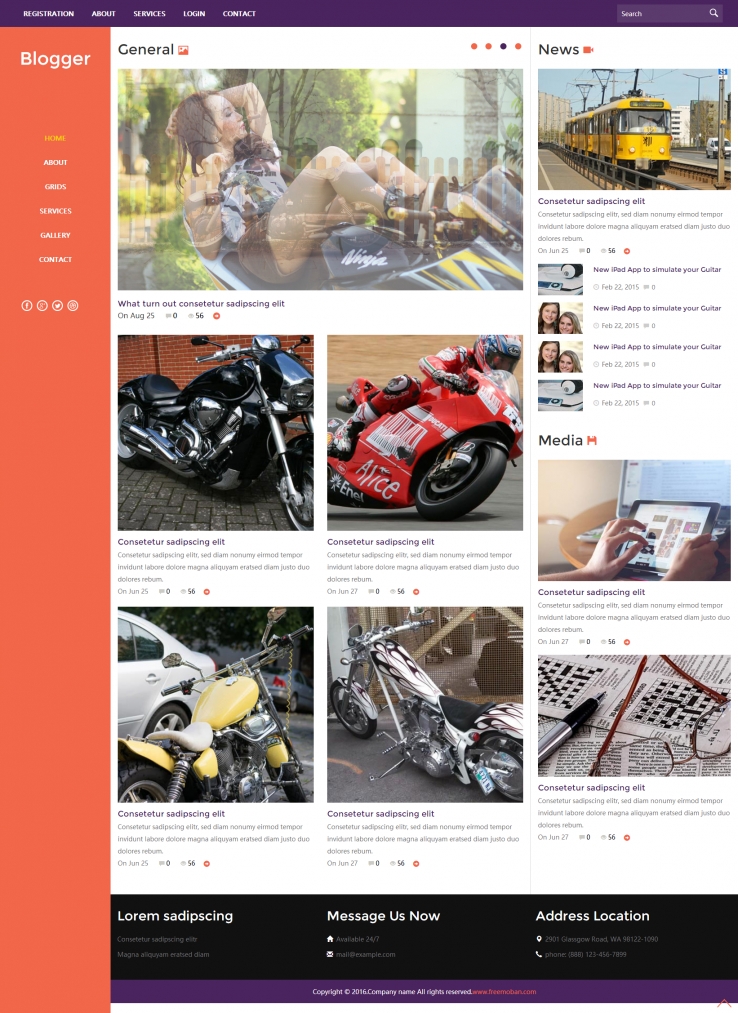 紫色个性风格的摩托车网站模板下载