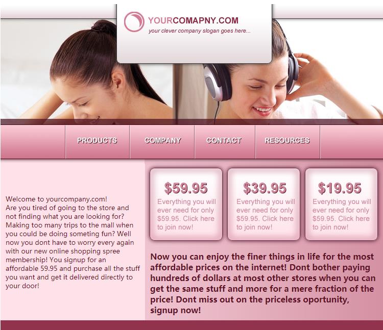 粉色精致效果的耳机公司整站模版下载