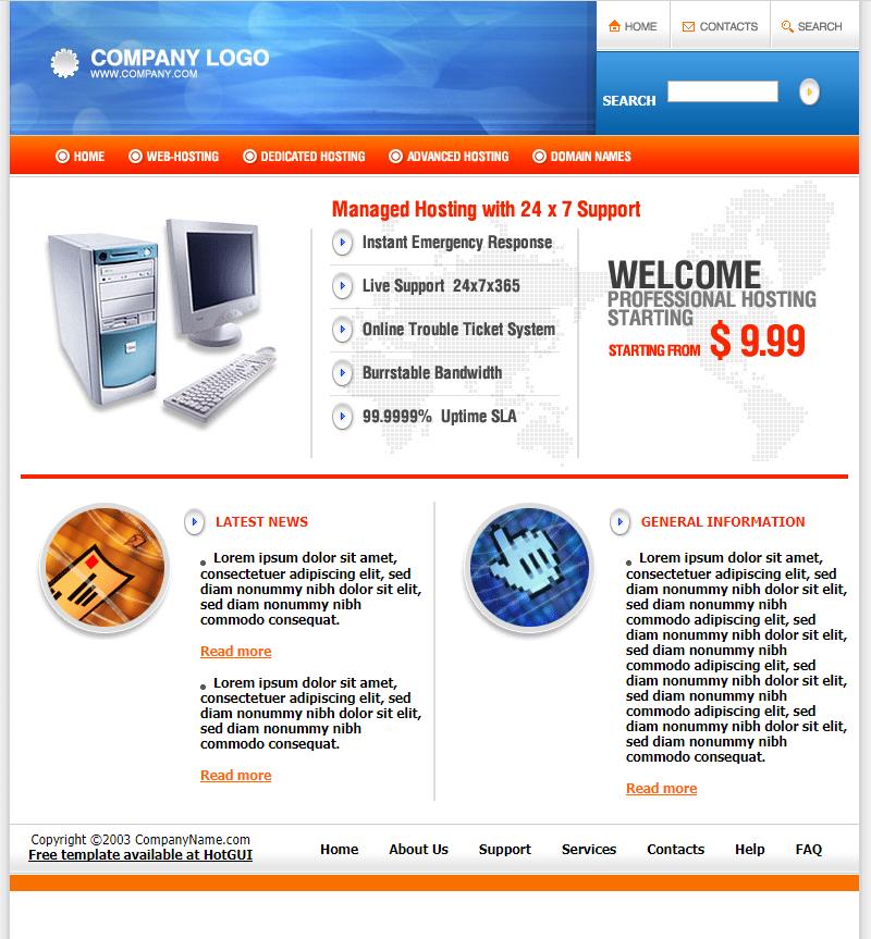 欧美橙色风格的电脑企业网站模板下载