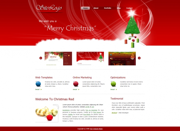 红色欧美风格的圣诞节主题信息网页源码下载