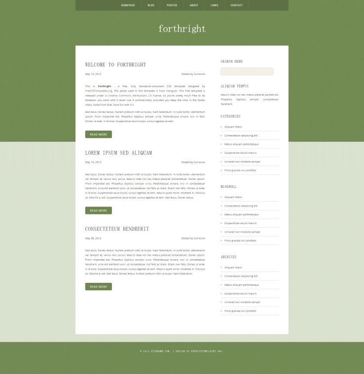 军绿色直率简洁的blog网页模板下载