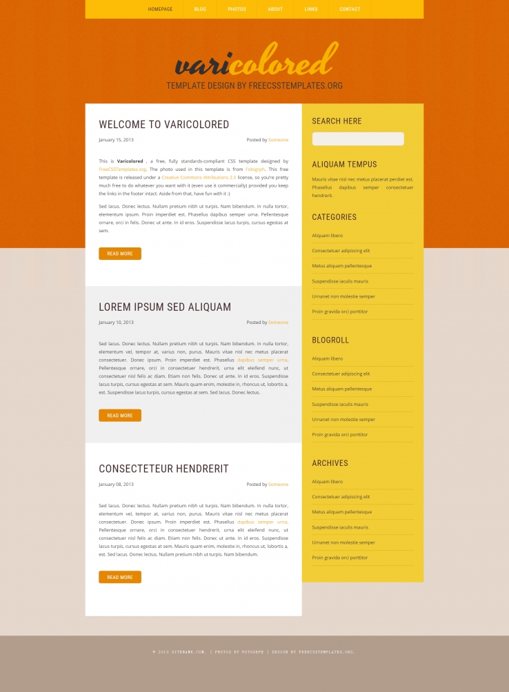 橙黄结合的博客网页模板下载
