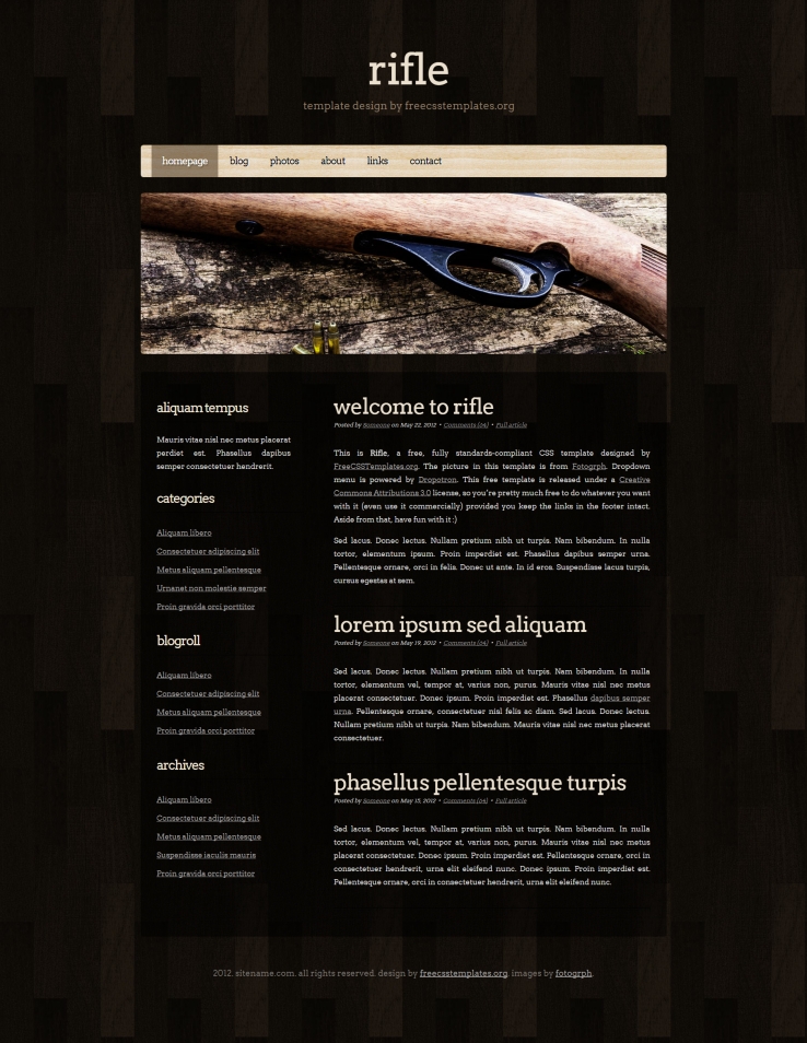 木质步枪背景的博客网页模板下载