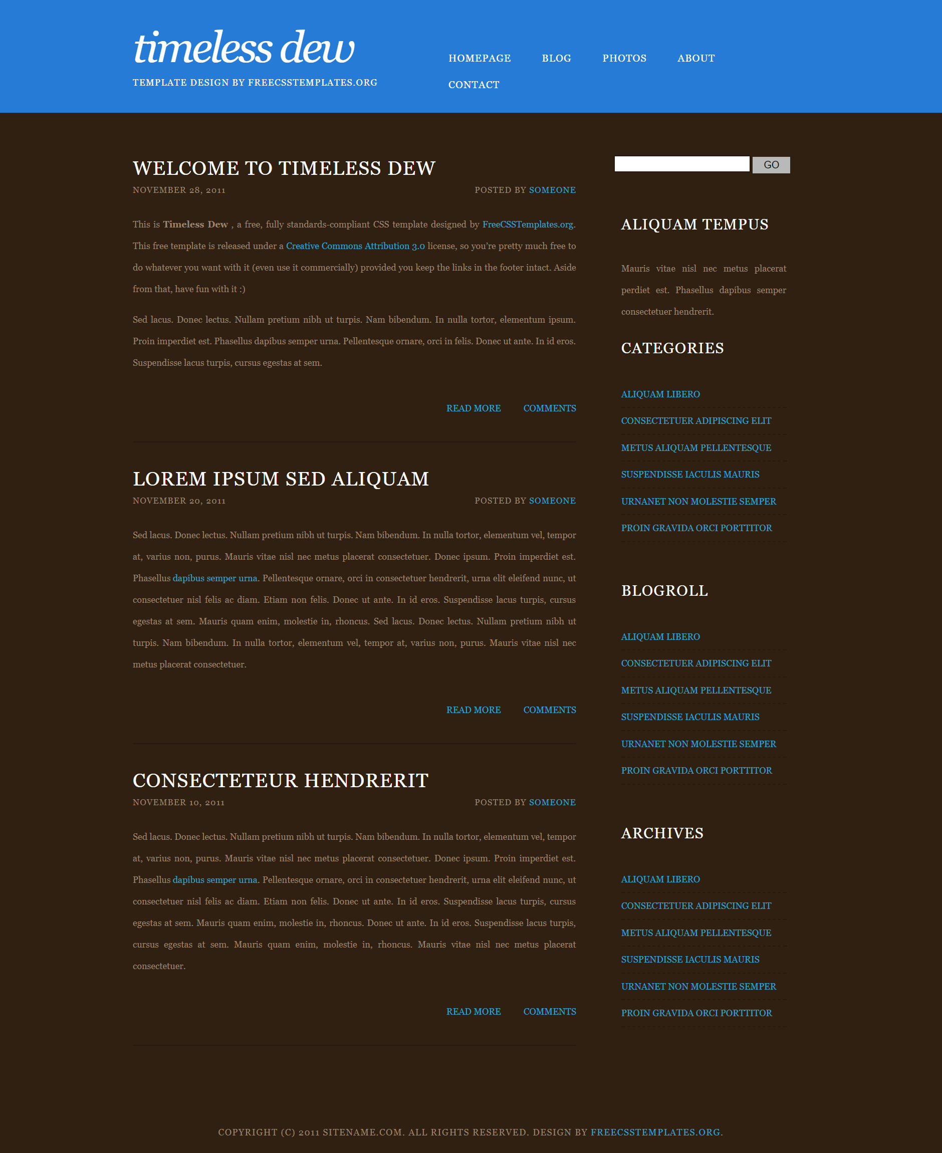 蓝色精致永痕的博客网页模板下载